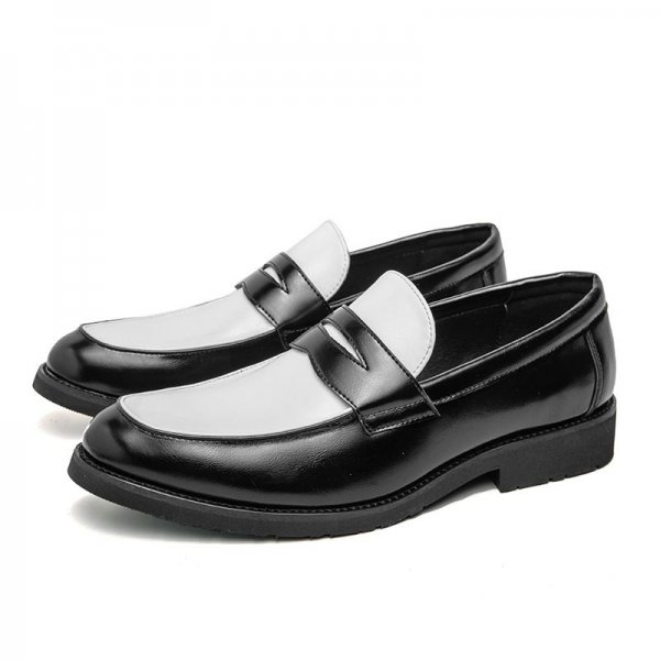 Black and white colorblocking leather shoes men's shoes a foot stirrup Lefebvre shoes trend business shoes